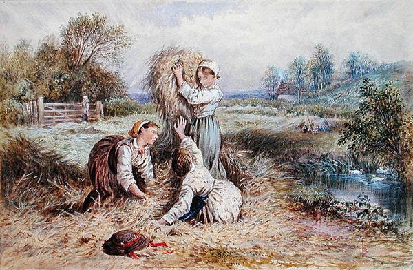 Dzieci bawiące się na łące (akwarela na papierze) autorstwa Myles Birket Foster