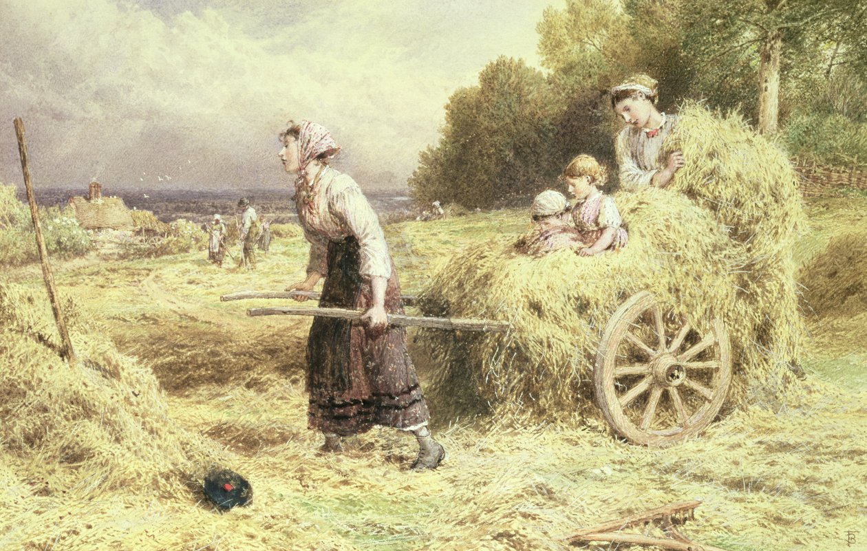 Haytime, ok. 1860 r. (akwarela i farba do ciała na papierze) autorstwa Myles Birket Foster