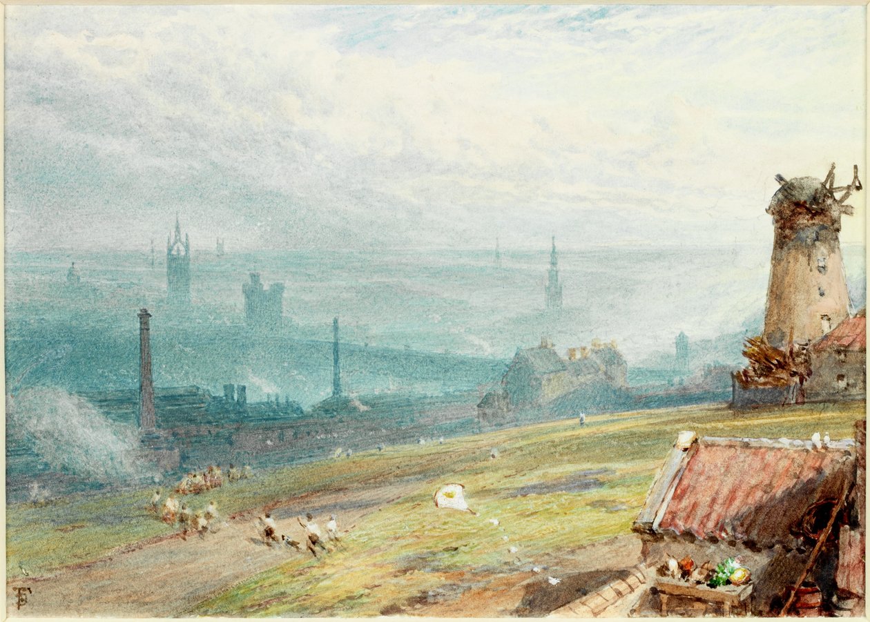 Newcastle upon Tyne from the Windmill Hills, Gateshead (akwarela i akwarela na papierze (naklejona na deskę)) autorstwa Myles Birket Foster