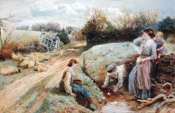 Żaglowe łodzie zabawkowe w strumieniu autorstwa Myles Birket Foster