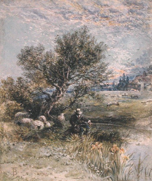 The Angler (akwarela z bodycolorem na papierze) autorstwa Myles Birket Foster
