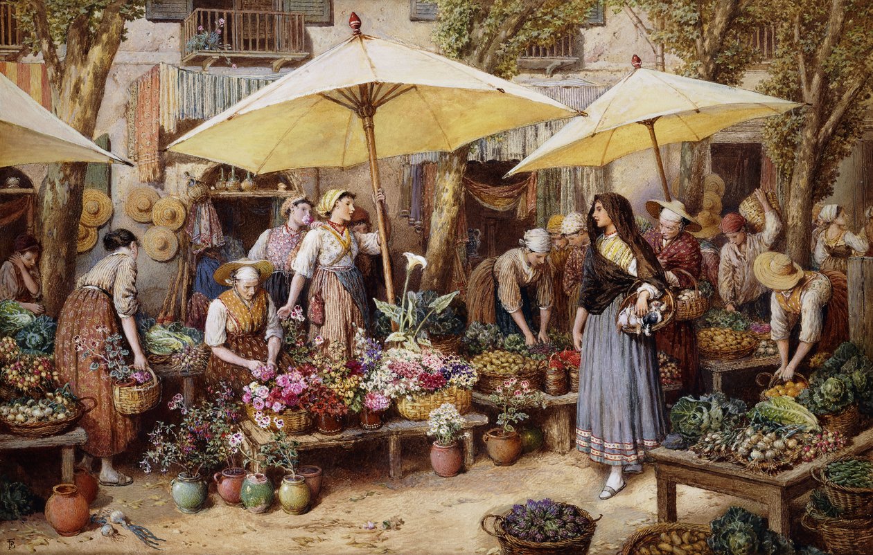 Targ kwiatowy, Tulon, autorstwa Myles Birket Foster
