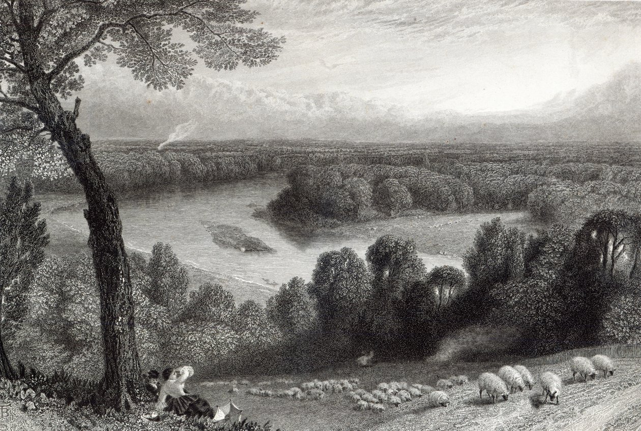 Tamiza z Richmond Hill, sztychowana przez J. Saddlera, druk: Cassell, Petter und Galvin autorstwa Myles Birket Foster