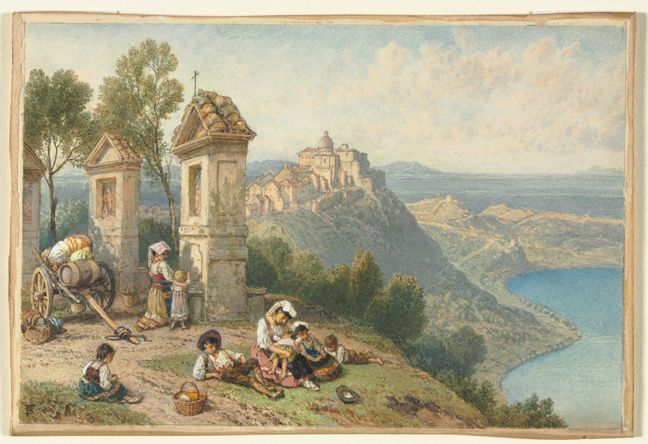 Widok na Castel Gandolfo, ok. godz. 1870. autorstwa Myles Birket Foster