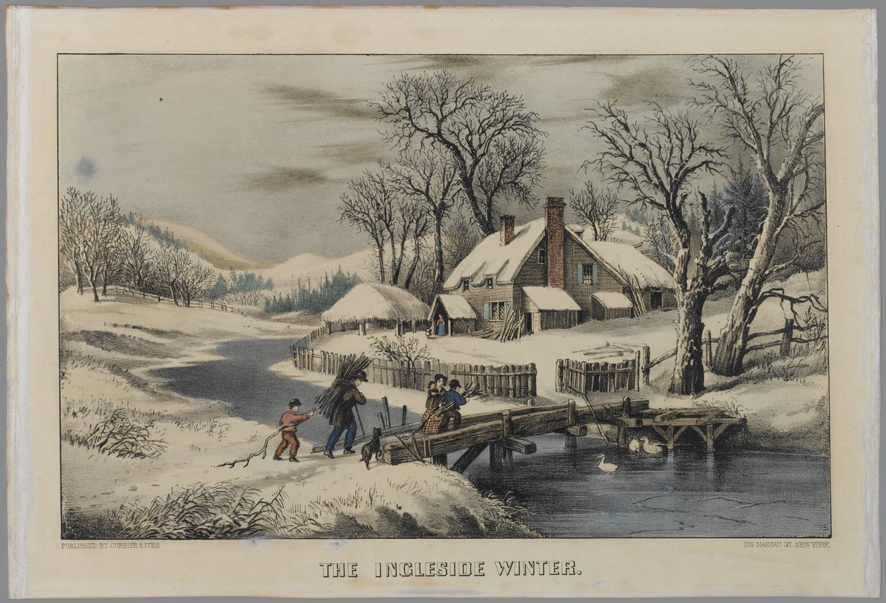 The Ingleside Winter (ręcznie kolorowana lito) autorstwa N. and Ives, J.M. Currier