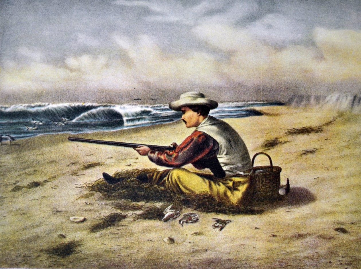 Currier & Ives ilustracja XIX wieku. Strzelanie do snajpera na plaży autorstwa N. and Ives, J.M. Currier