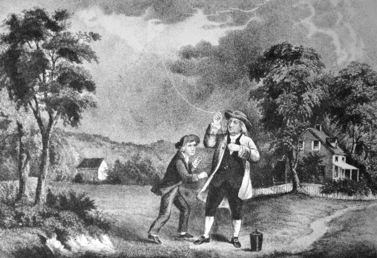 Currier & Ives ilustracja XIX wieku. Eksperyment Franklinsa, czerwiec 1752 autorstwa N. and Ives, J.M. Currier