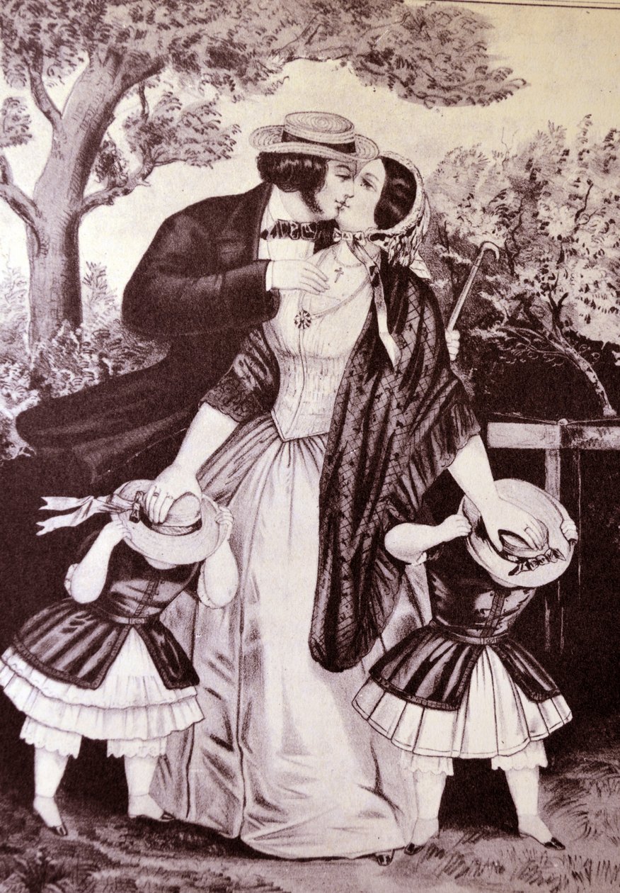 Currier & Ives Ilustracja 19 wieku. Pocałuj mnie szybko autorstwa N. and Ives, J.M. Currier