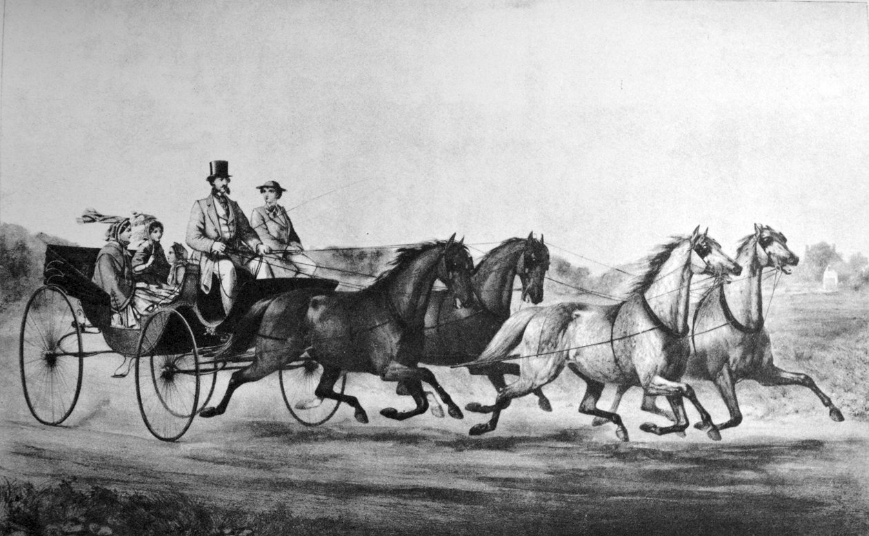 Currier & Ives ilustracja XIX wieku. GÓRNIK,STEVENS & CO, Wagony pierwszej klasy i lekki wagon autorstwa N. and Ives, J.M. Currier
