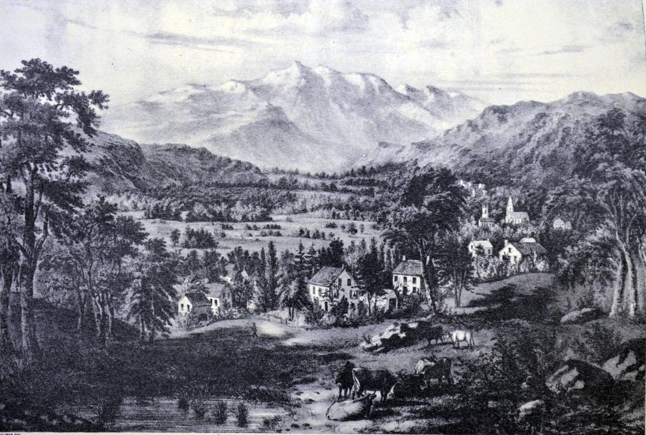 Currier & Ives ilustracja XIX wieku. Góra Waszyngtona i Białe Góry. Z Doliny Conway autorstwa N. and Ives, J.M. Currier