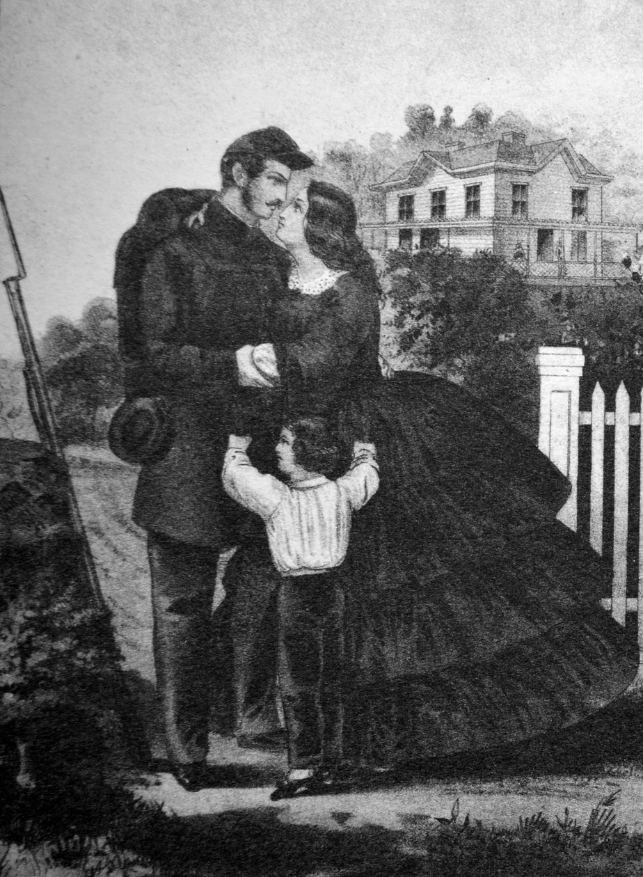 Currier & Ives ilustracja XIX wieku. Na wojnę. Żołnierze adieu. autorstwa N. and Ives, J.M. Currier