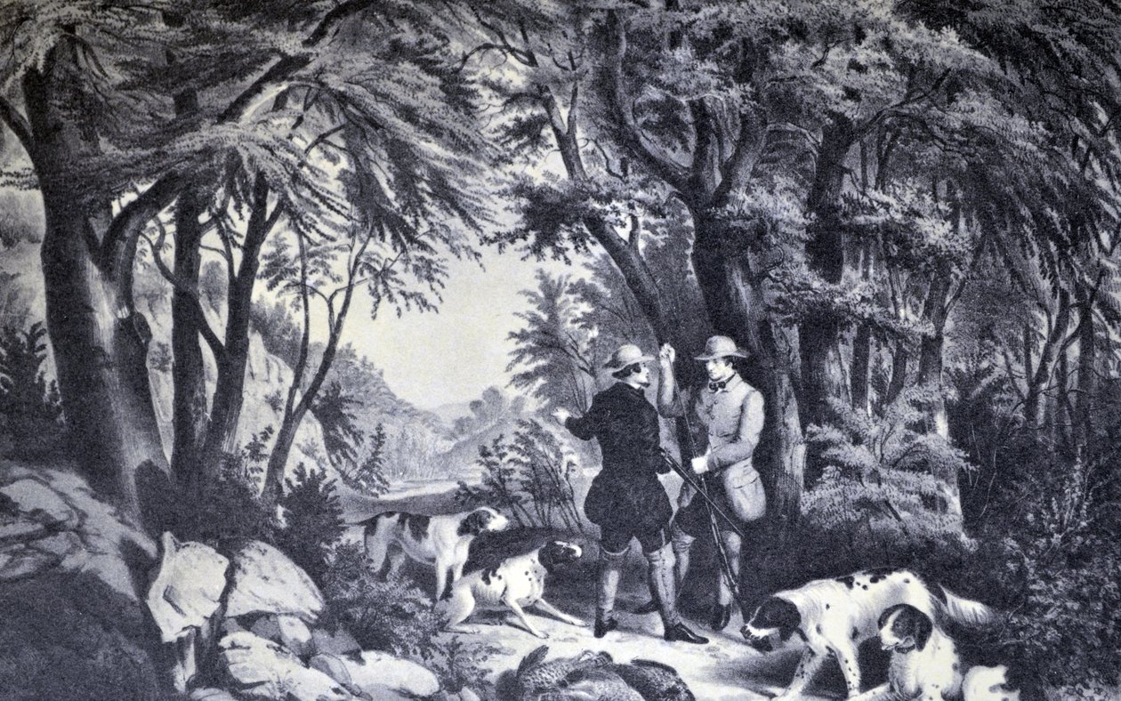 Currier & Ives ilustracja XIX wieku. Strzelanie do kuropatw autorstwa N. and Ives, J.M. Currier