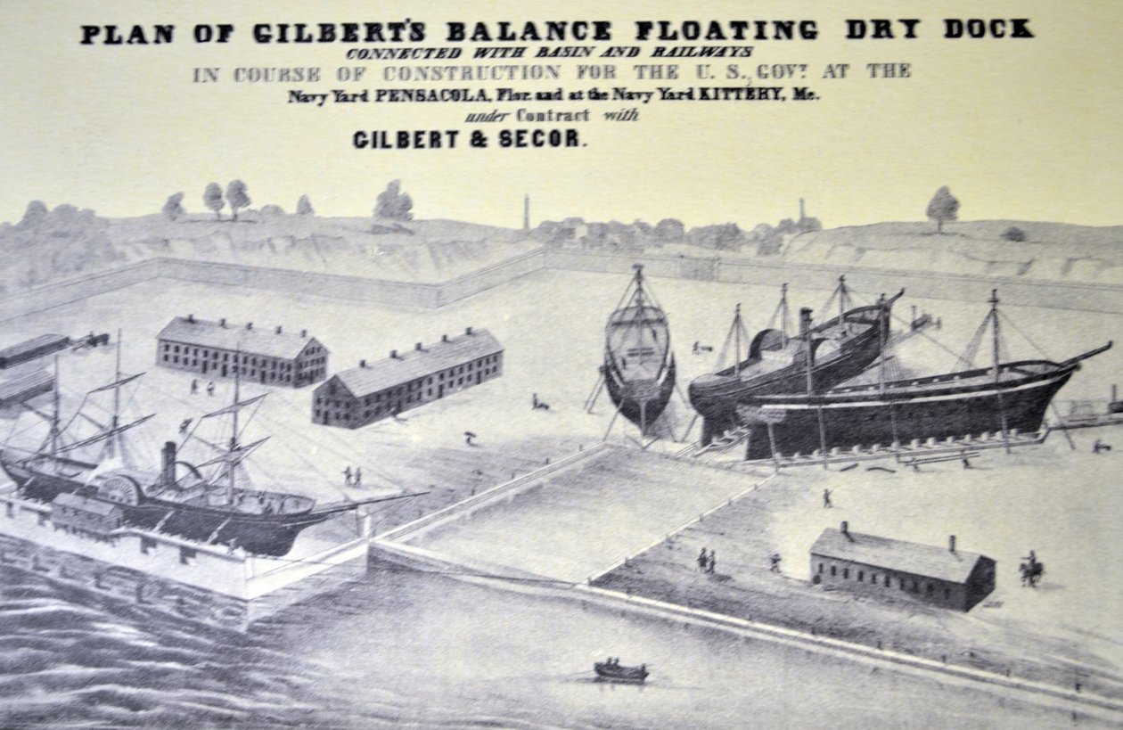 Currier & Ives Ilustracja XIX-wieczny plan Gilberts Balance pływający suchy dok autorstwa N. and Ives, J.M. Currier