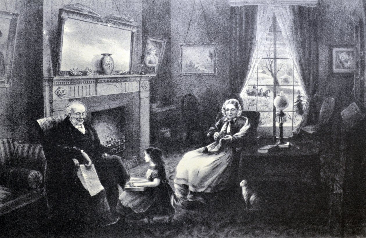 Currier & Ives ilustracja XIX wieku. Cztery pory życia: starość, pora odpoczynku autorstwa N. and Ives, J.M. Currier