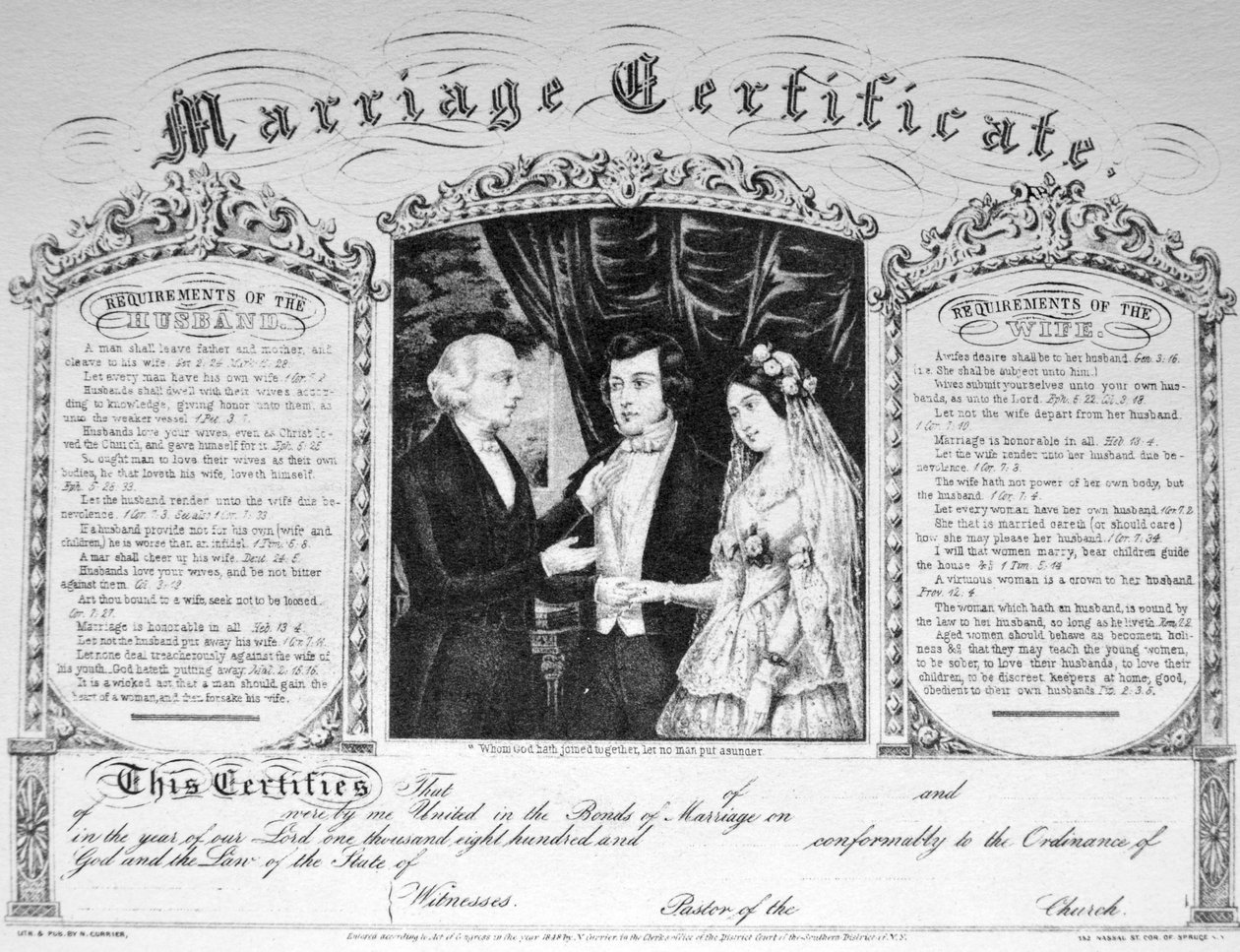 Currier & Ives ilustracja XIX wieku. Akt małżeństwa autorstwa N. and Ives, J.M. Currier