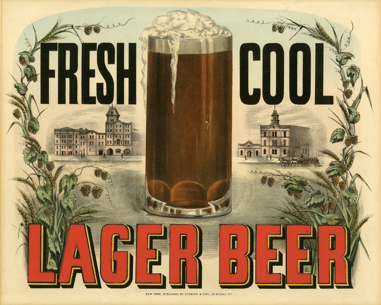 Świeże Chłodne Piwo Lager, (litografia) autorstwa N. and Ives, J.M. Currier