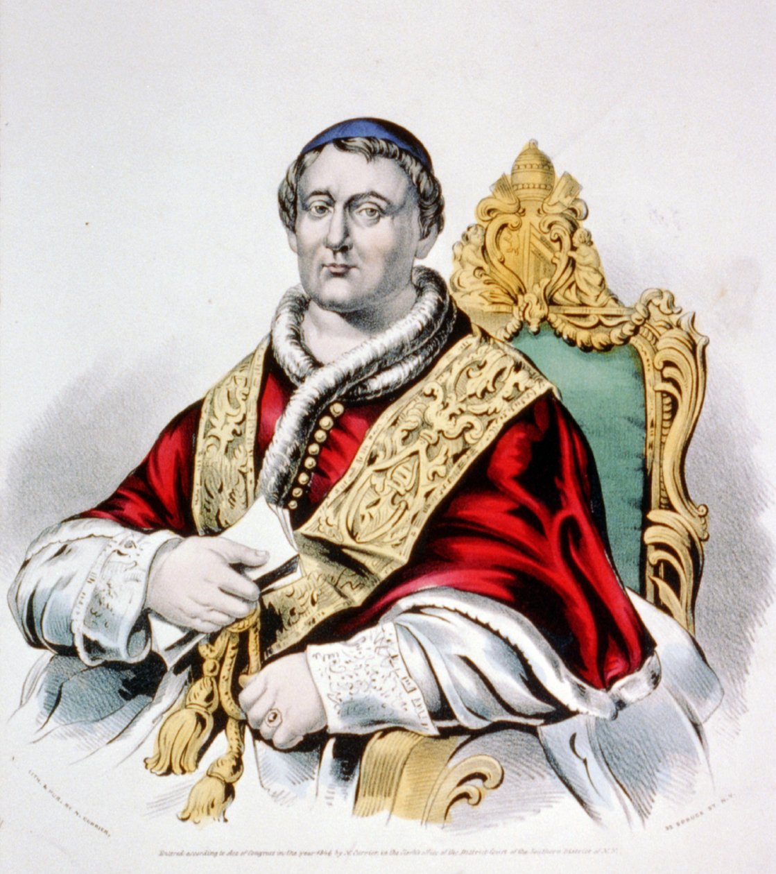 Papież Pius IX, 1846 (litografia ręcznie kolorowana) (litografia ręcznie kolorowana) autorstwa N. and Ives, J.M. Currier
