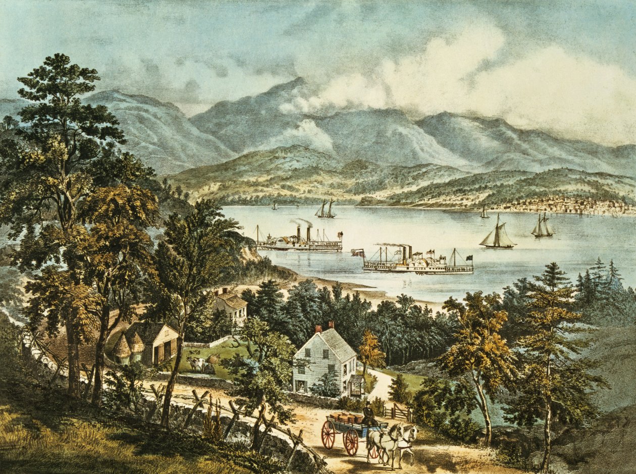 Góry Catskill ze wschodniego brzegu rzeki Hudson autorstwa N. and Ives, J.M. Currier