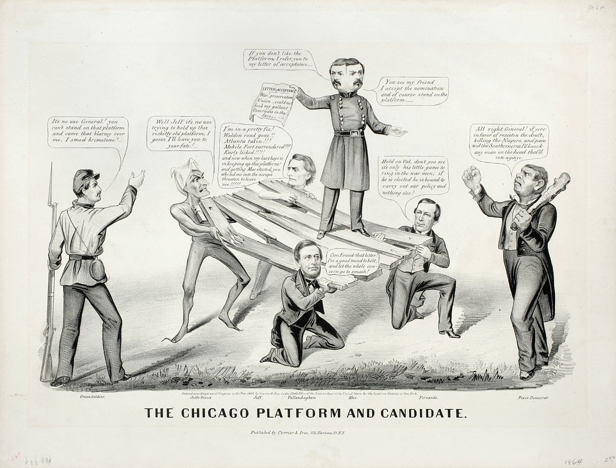 Platforma Chicagowska i Kandydat, 1864 autorstwa N. and Ives, J.M. Currier
