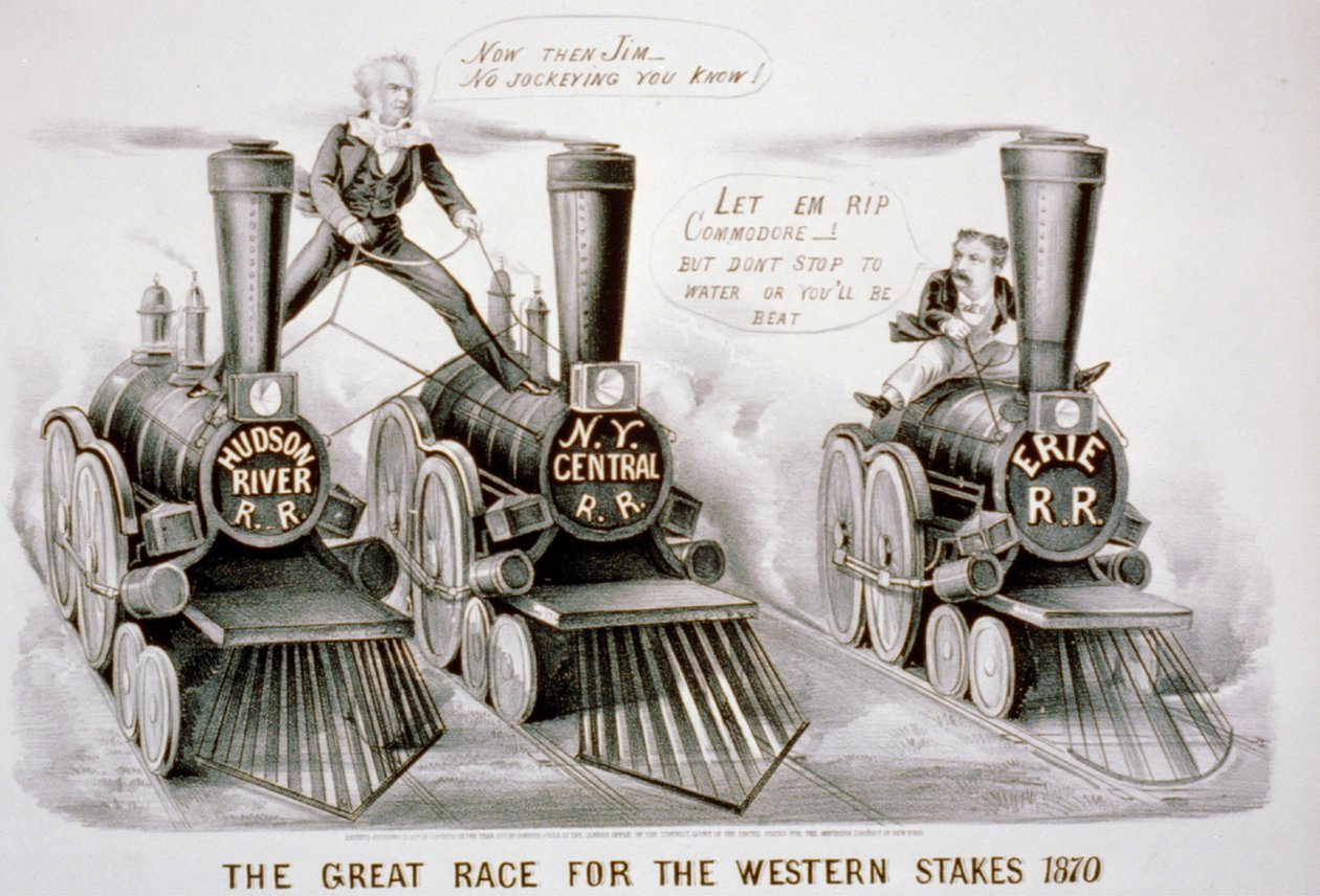 Wielki wyścig o zachodnią stawkę, 1870 (litografia) autorstwa N. and Ives, J.M. Currier