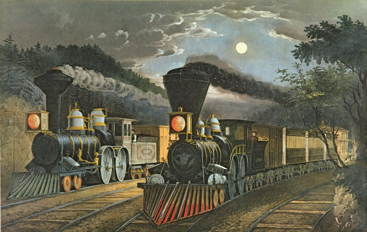 Pociągi Lightning Express, 1863 r autorstwa N. and Ives, J.M. Currier