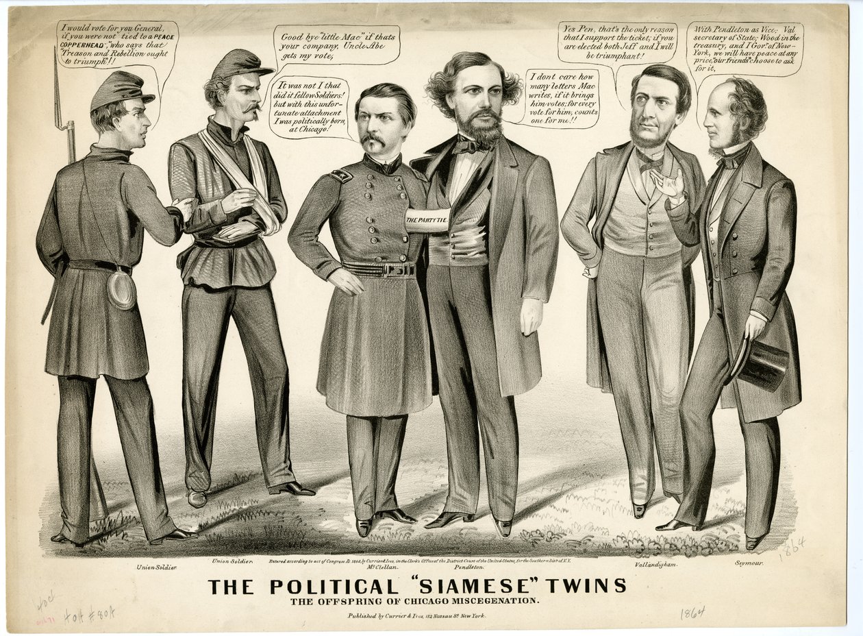 Polityczne bliźnięta syjamskie, potomstwo mieszanych ras z Chicago, 1864 r autorstwa N. and Ives, J.M. Currier