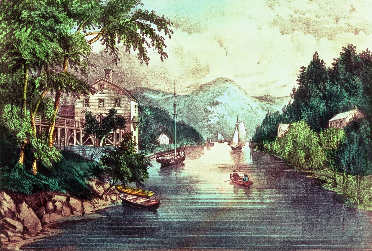 Widok na Montgomery Creek autorstwa N. and Ives, J.M. Currier