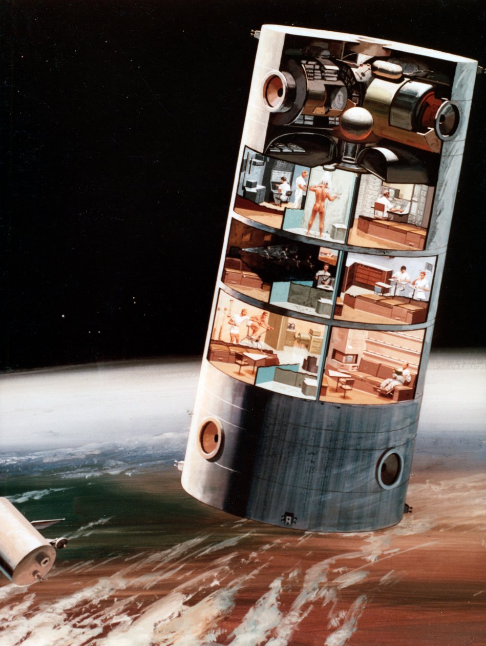 Futurystyczne spojrzenie na życie w kosmosie, lata 70. XX wieku. autorstwa NASA Images