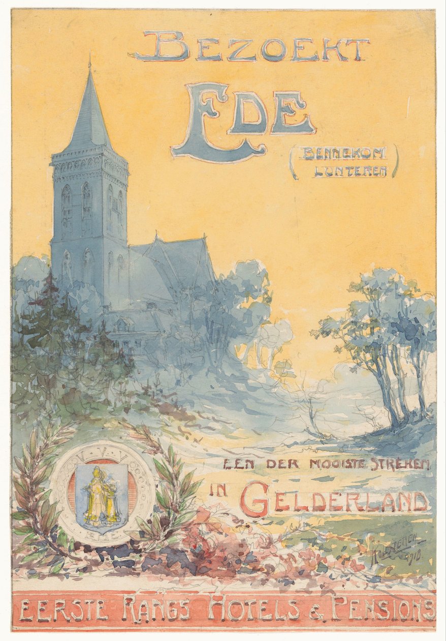 Zwiedza Ede, jeden z najpiękniejszych regionów Gelderland (oryginalny tytuł na obiekcie) autorstwa N.M. Kolsteren (signed by artist)