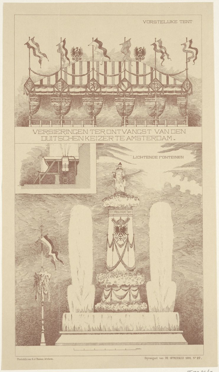 Odznaczenia podczas wizyty cesarza niemieckiego w Amsterdamie, 1891 Odznaczenia na przyjęcie cesarza niemieckiego w Amsterdamie (tytuł na obiekcie) autorstwa NV Drukkerij G.J. Thieme