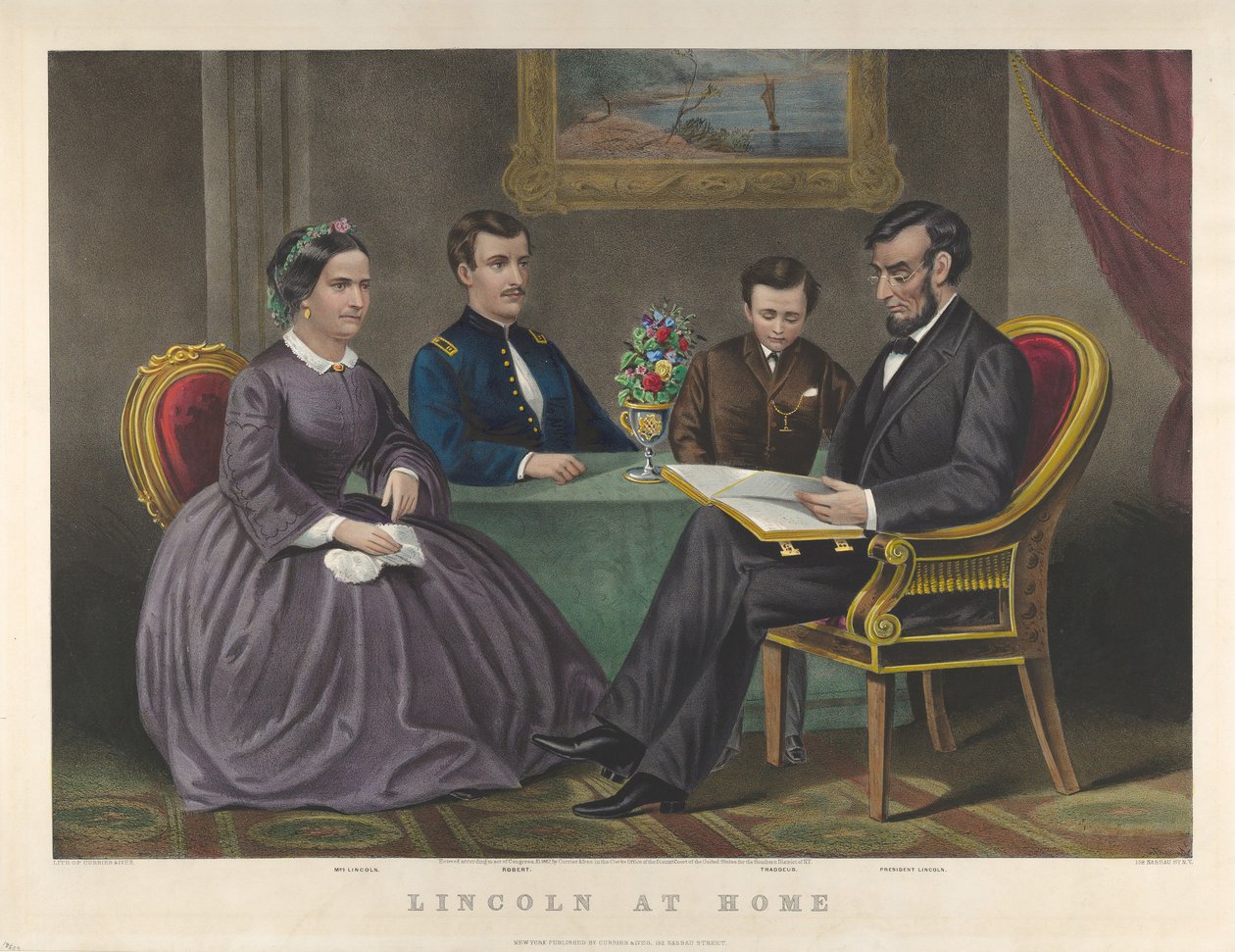 Lincoln w domu, 1867 autorstwa Nathaniel Currier