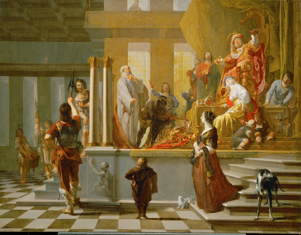 Krezus pokazuje swoje skarby Solonowi autorstwa N. & Hondecoeter G. G. de (1604-53) Knuepfer