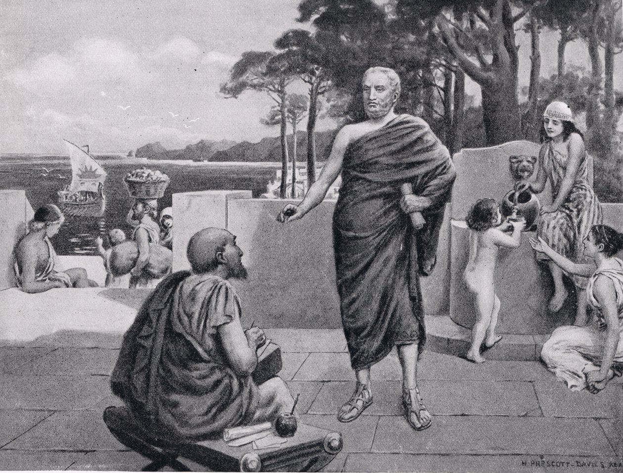 Tukidydes na wygnaniu, ilustracja z Historii Narodów Hutchinsonów, 1915 autorstwa N. Prescott Davies