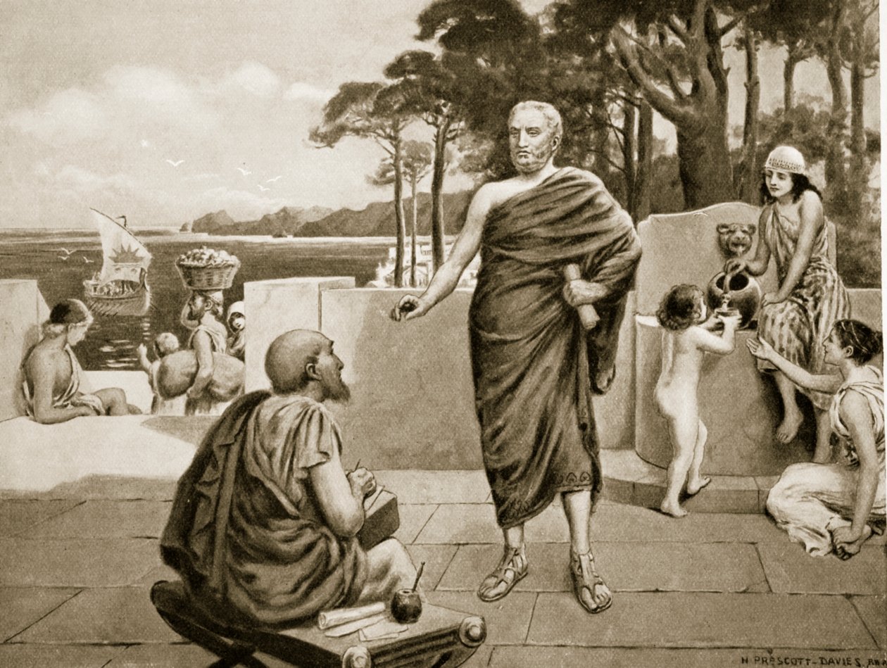 Tucydides na wygnaniu, ilustracja z Historii Narodów Hutchinsona, litografia z 1915 r. autorstwa N. Prescott Davies