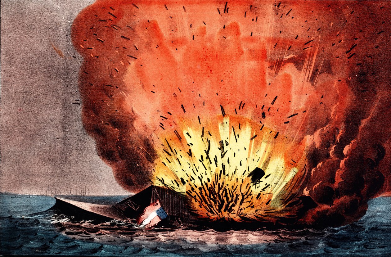 Amerykańska wojna secesyjna (1861-1865): bitwa pod Hampton Roads, 8-9 marca autorstwa N. and Ives J.M. (1824 95) Currier