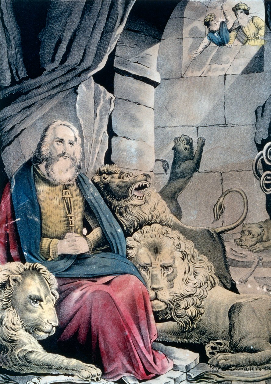 Daniel w jaskini lwów autorstwa N. and Ives J.M. (1824-95) Currier
