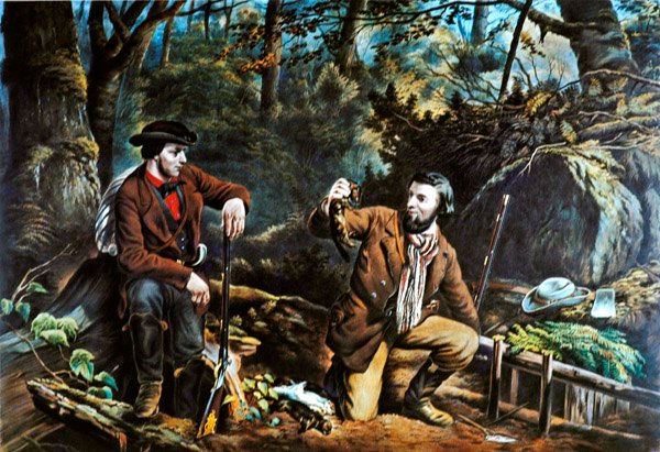 Pionierskie życie w Ameryce: łapanie norek autorstwa Currier and Ives