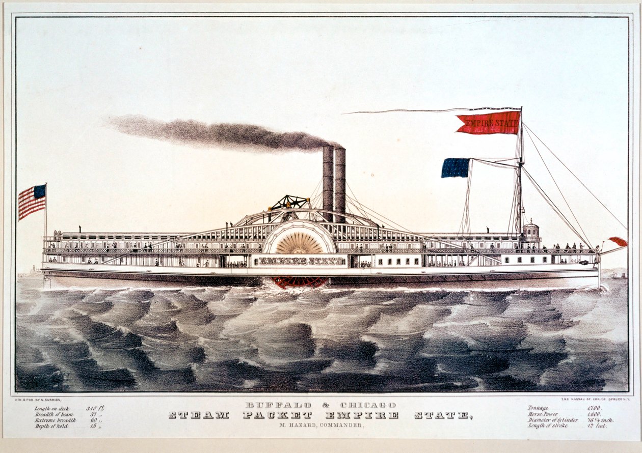Statek parowy Empire State, łączący Buffalo i Chicago ... (druk kolorowy) autorstwa N. and Ives J.M. (1824-95) Currier