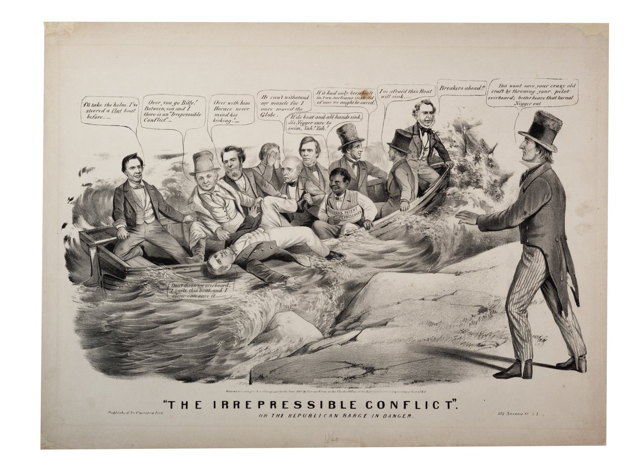 Niezniszczalny konflikt lub republikańska barka w niebezpieczeństwie autorstwa N. and Ives J.M. (1824-95) Currier