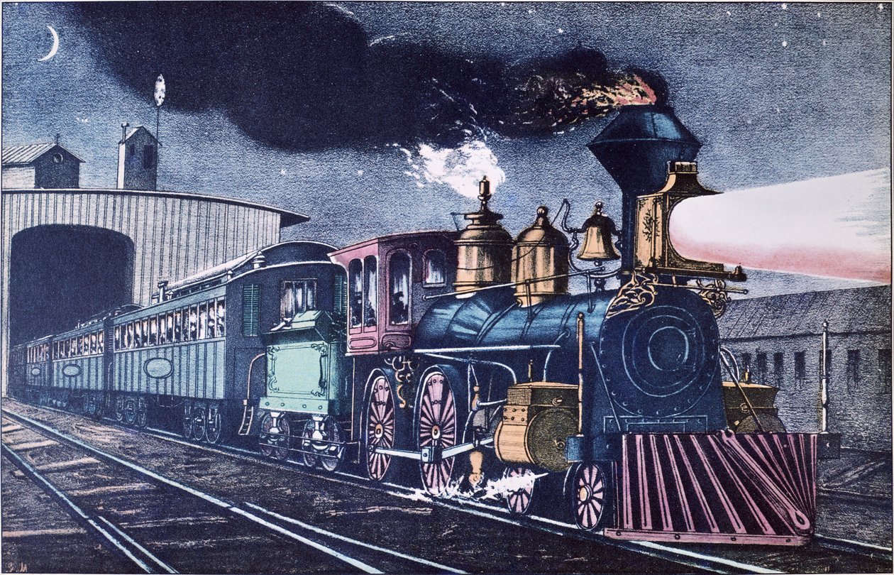 Nocny Ekspres, c.1860 (kolor lito) autorstwa Currier and Ives
