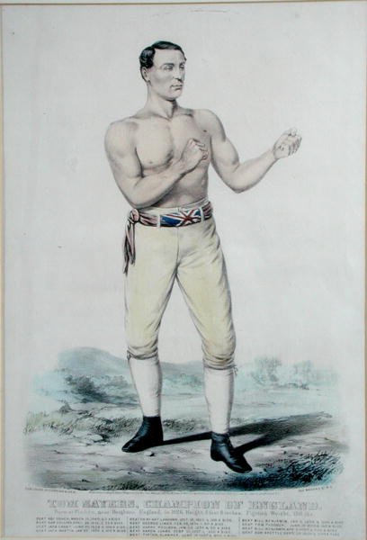 Tom Sayers (1826-65) Mistrz Anglii, wyd. 1860 (litografia kolorowa) autorstwa Currier and Ives