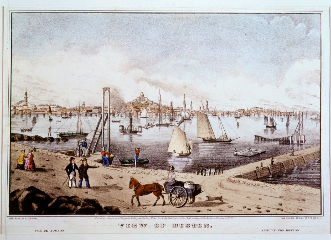 Widok Bostonu z bostońskim portem ... (druk kolorowy) autorstwa N. and Ives J.M. (1824-95) Currier