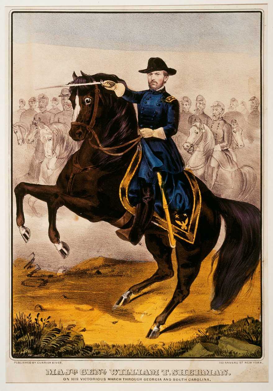 William Tecumseh Sherman, generał Unii podczas amerykańskiej wojny secesyjnej ... (druk kolorowy) autorstwa N. and Ives J.M. (1824 95) Currier