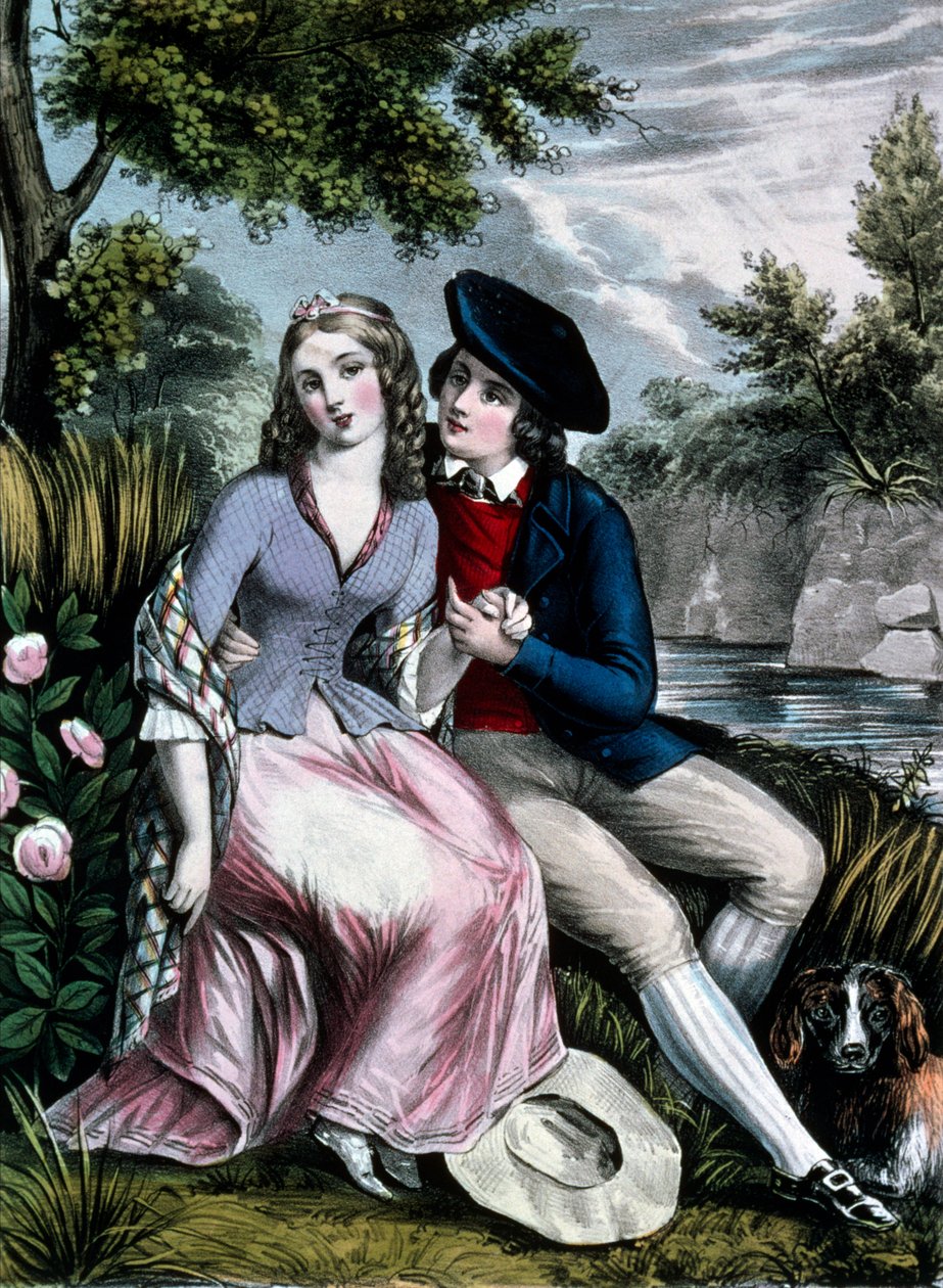 szkocki poeta Robert Burns uwodzący swoją góralkę Mary Campbell autorstwa N. and Ives J.M. (1824 95) Currier