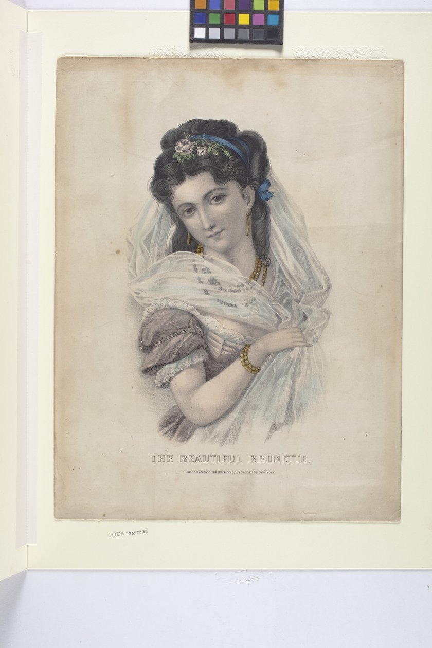 Piękna brunetka (litografia ręcznie kolorowana) autorstwa N. and Ives J.M. (1824 95) Currier