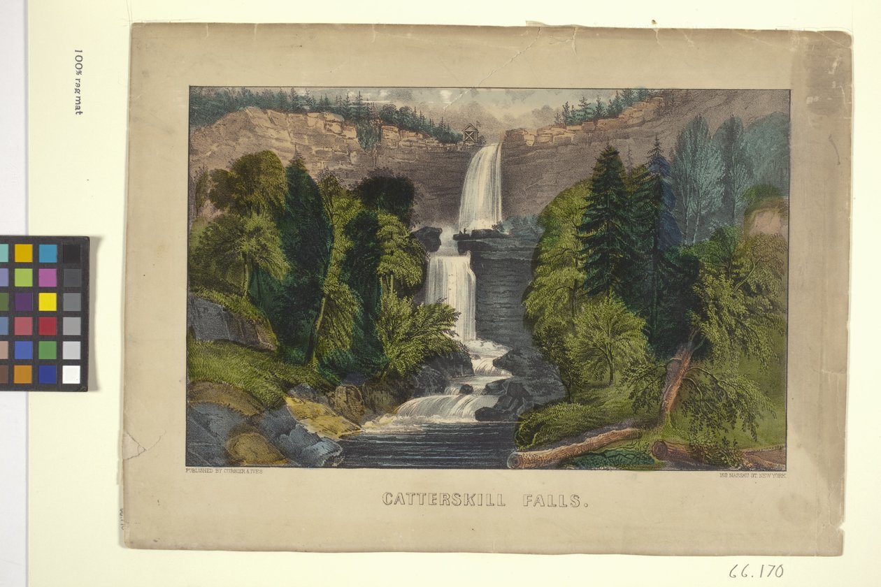 Catterskill Falls (litografia ręcznie kolorowana) autorstwa N. and Ives J.M. (1824 95) Currier
