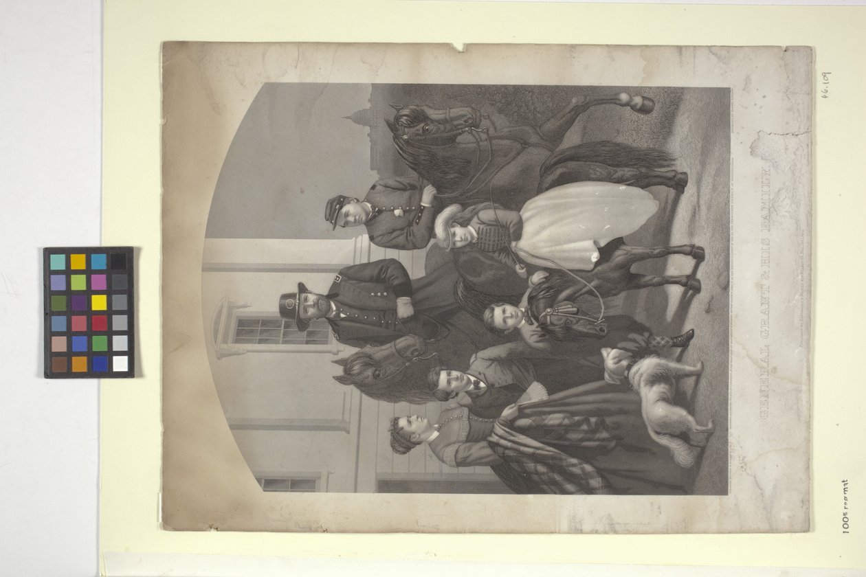 General Grant e sua família (litografia colorida à mão)polonês autorstwa N. and Ives J.M. (1824 95) Currier