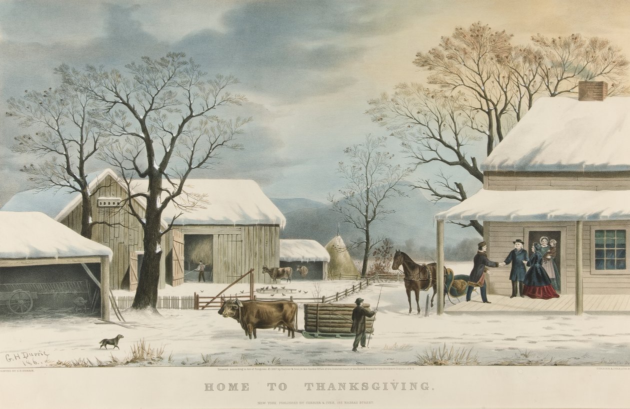 Dom na Święto Dziękczynienia autorstwa Currier and Ives