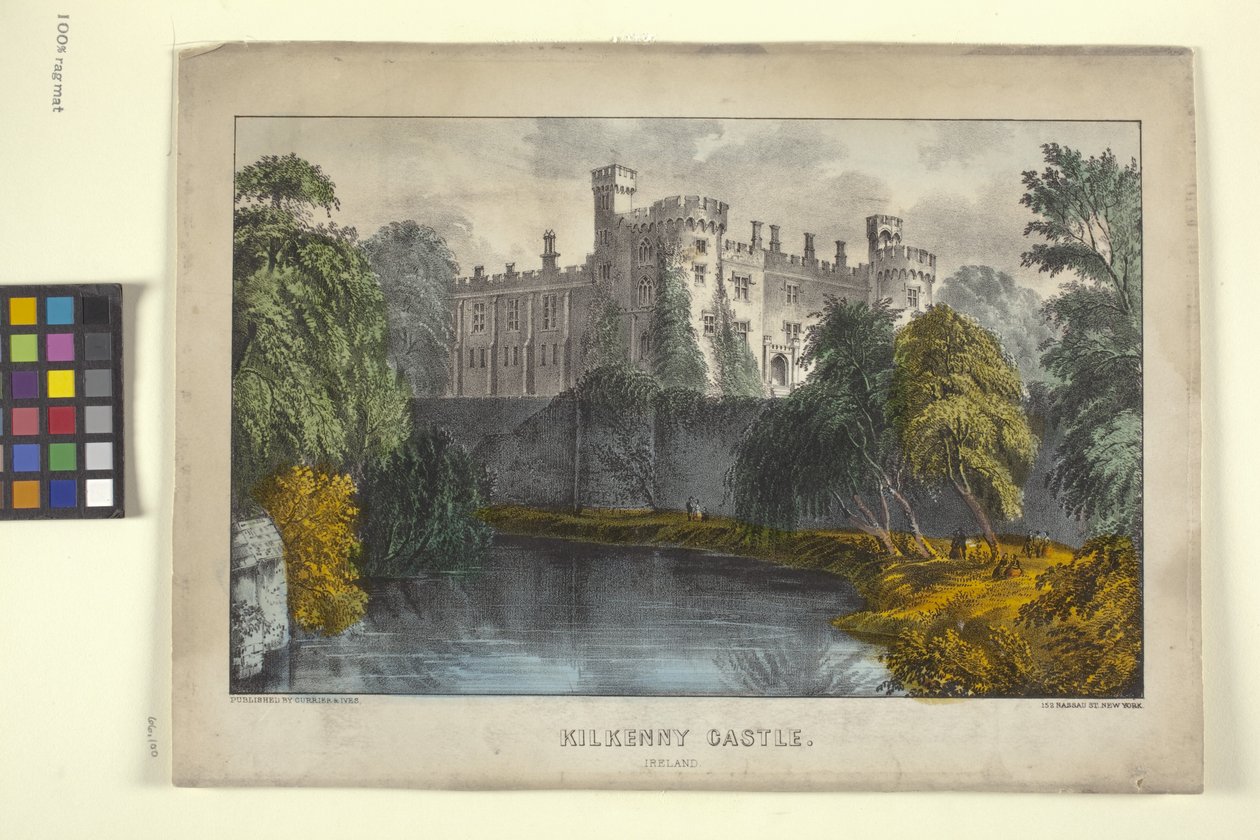 Zamek Kilkenny, Irlandia (litografia ręcznie kolorowana) autorstwa N. and Ives J.M. (1824 95) Currier