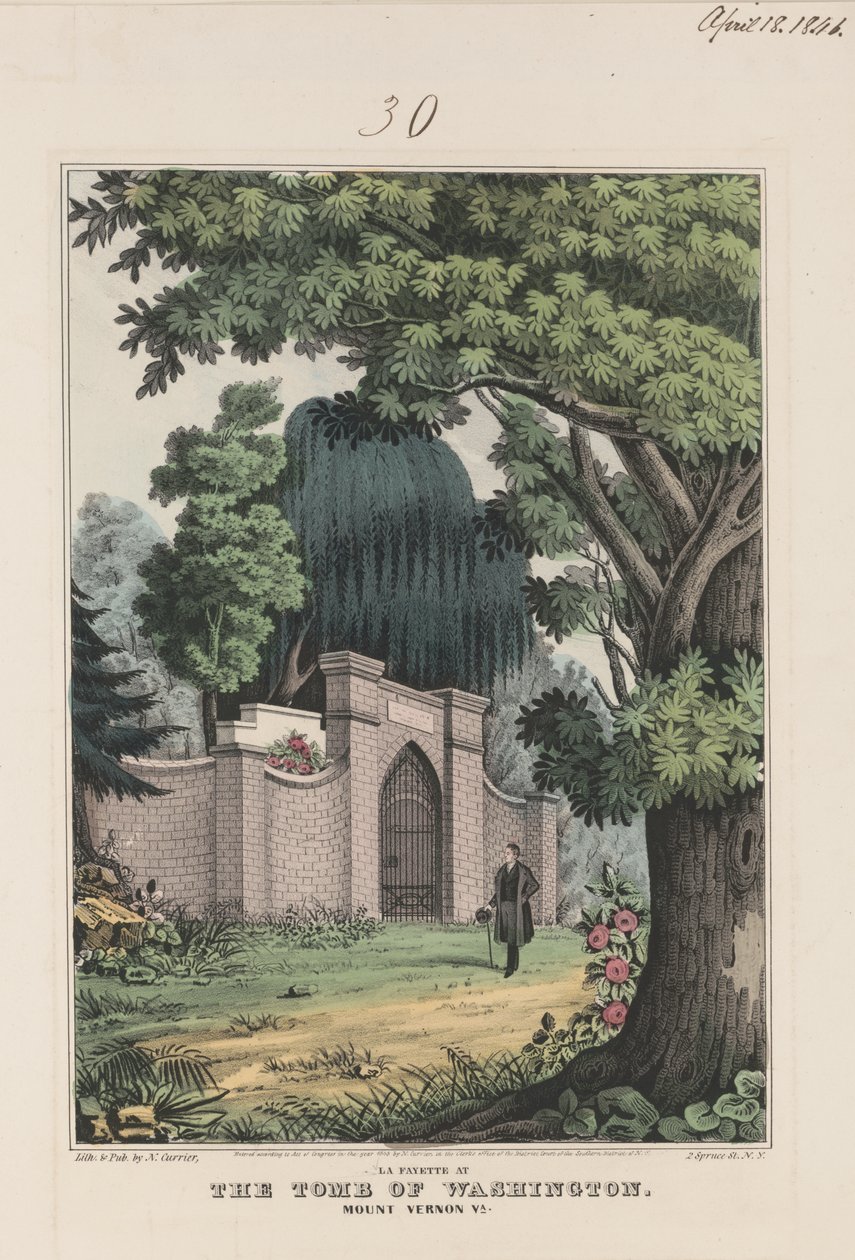 La Fayette przy grobie Waszyngtona - Mount Vernon Va. 1845 (litografia kolorowa) autorstwa Currier and Ives